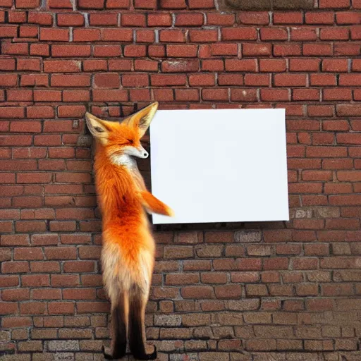 Image similar to a fox holding up a blank sign, digital art