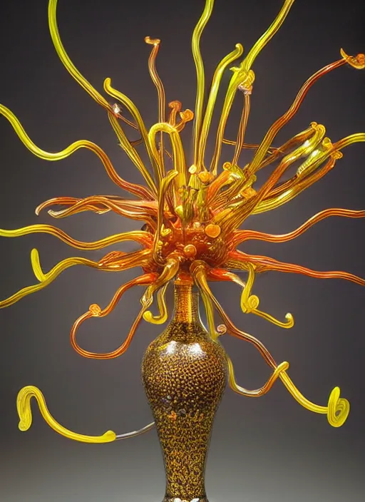 Image similar to a vintage banker lamp designed by dale chihuly