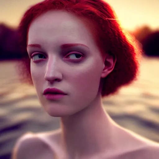 Image similar to photographic portrait of a stunningly beautiful english renaissance fighting female in soft dreamy light at sunset, beside the river, soft focus, contemporary fashion shoot, in a denis villeneuve and tim burton movie, by edward robert hughes, annie leibovitz and steve mccurry, david lazar, jimmy nelsson, extremely detailed, breathtaking, hyperrealistic, perfect face, octane render