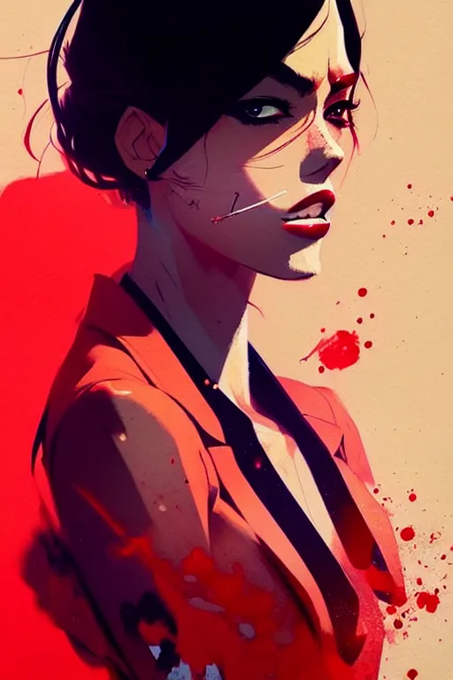 Image similar to a ultradetailed beautiful panting of a stylish gangster woman, by conrad roset, greg rutkowski and makoto shinkai, trending on artstation