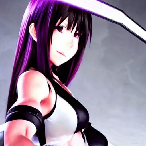 Prompt: beautiful tifa from ffvii wielding the buster sword, anime style