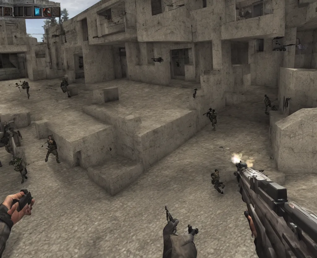 Prompt: first person shooter point of view, counter strike, persian miniature