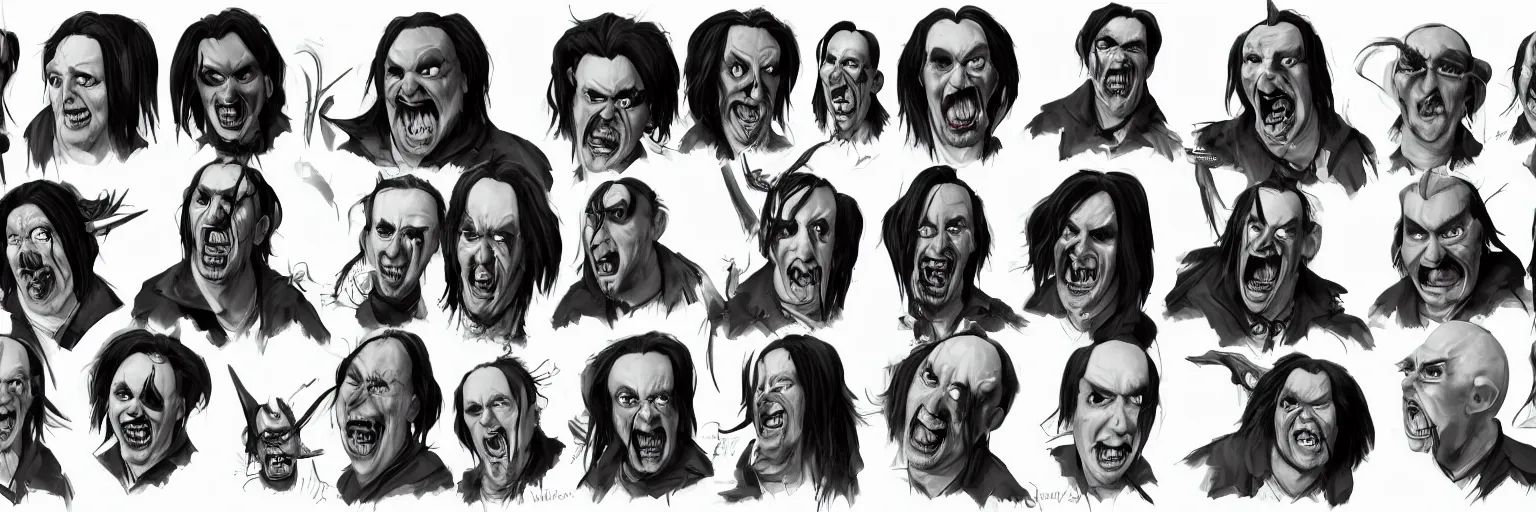Prompt: character study of marilyn manson and jack black, clear faces, wild, crazy, character sheet, fine details, concept design, contrast, kim jung gi, pixar and da vinci, trending on artstation, 8 k, full body and head, turnaround, front view, back view, ultra wide angle