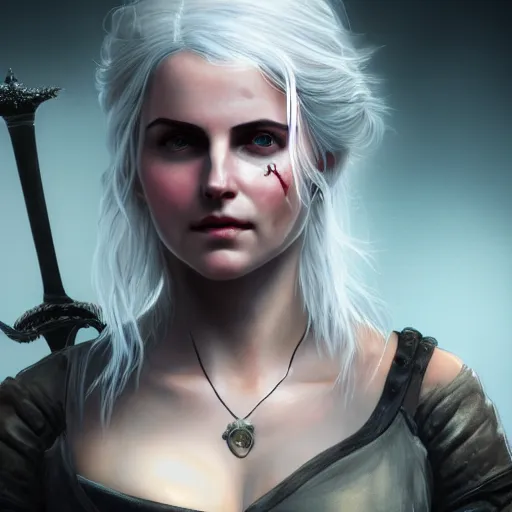 Image similar to Concept art of Ciri from the Witcher 3 in wooden bath, pretty face, 8k, uhd