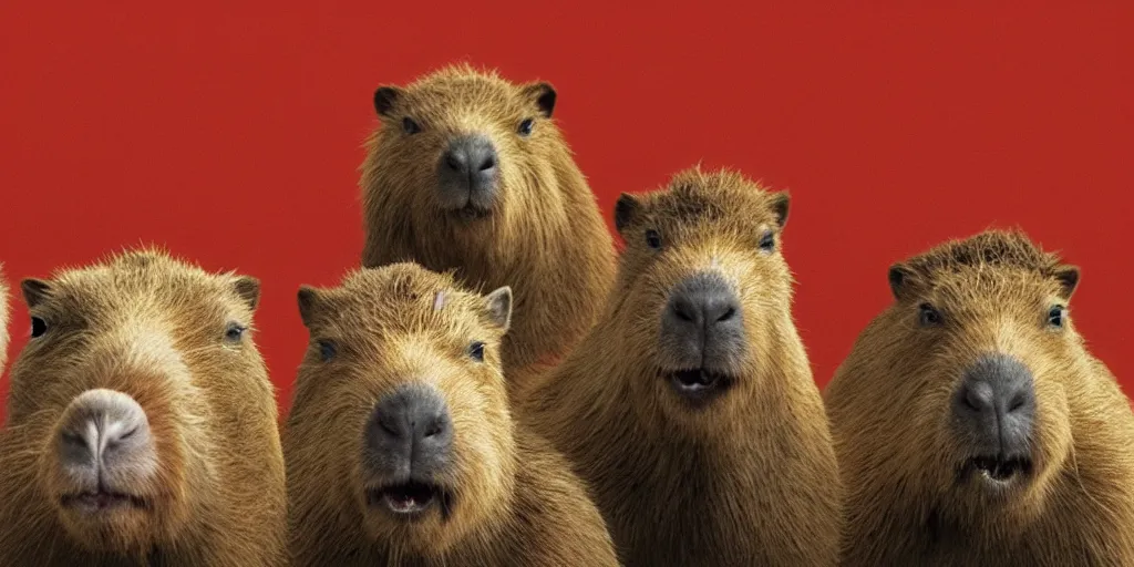 Film Still Of Capybaras Screaming!!!! Sitting At A | Stable Diffusion ...