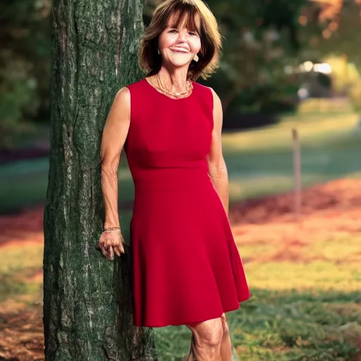 Image similar to dslr portrait still of sally field wearing a beautiful red dress, 8 k 8 5 mm f 1. 4