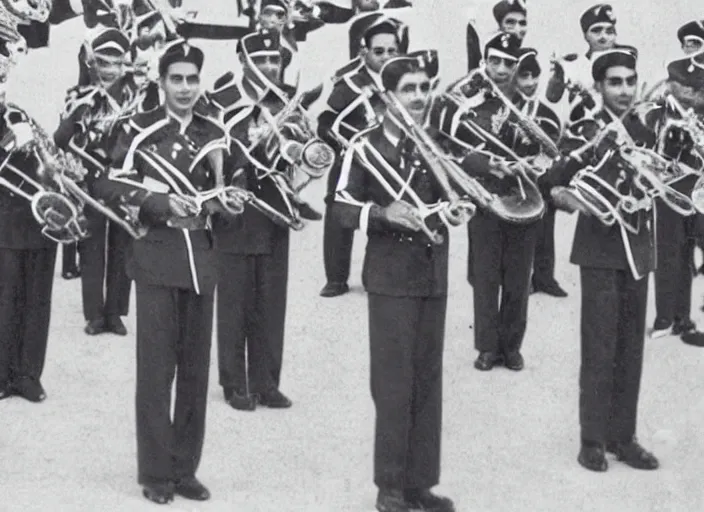 Image similar to saudi military band in 1950s, old photograph