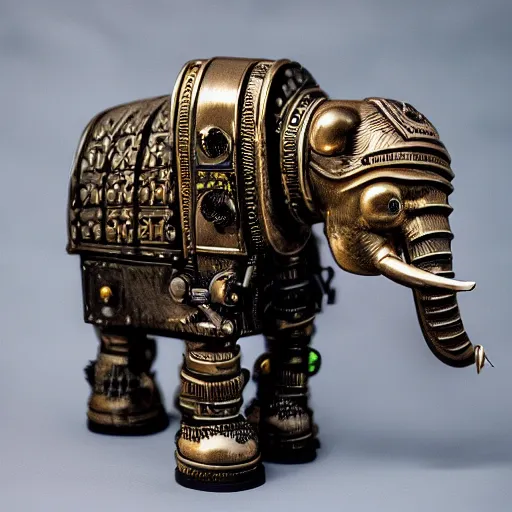 Image similar to a steampunk robotic elephant, dark background, super - detailed, photo - realistic,