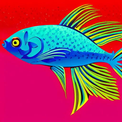 Image similar to one stylized fish with saturated colors viewed in profile in the ocean filled with very desaturated colors and complex sparkles and patterns, artstation, intricate, realistic, highly detailed, digital painting, concept art, sharp focus, illustration by tom whalen and charles williams and kilian eng and james jean