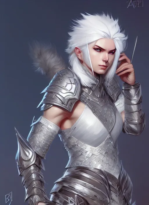 Image similar to fur - lined armor!!! beautiful and elegant white haired female!! gorgeous ayes!! character concept art, sharp focus, octane render! unreal engine 5! highly rendered!! trending on artstation!! detailed linework!! illustration by bussiere rutkowski andreas rocha