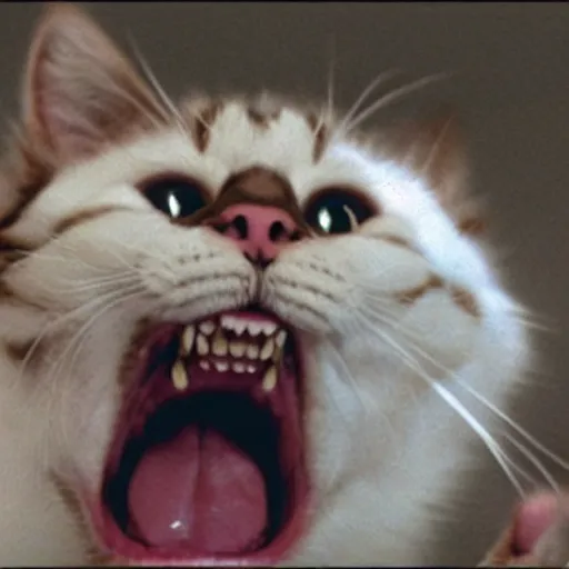 Prompt: screaming laughing cat reaction image, movie still