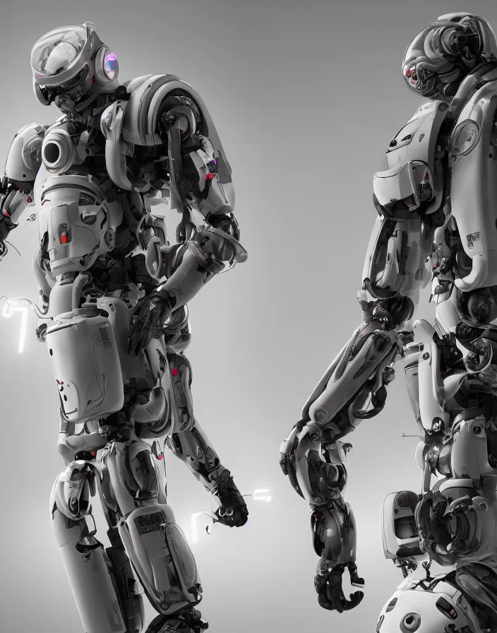 Image similar to full body portrait photo of japanese exosuit with digital led indicators, thin neon lighting, portrait photo, intricate details, ultra realistic, unreal engine 5, depth of field, bokeh, octane render, 8 k hd