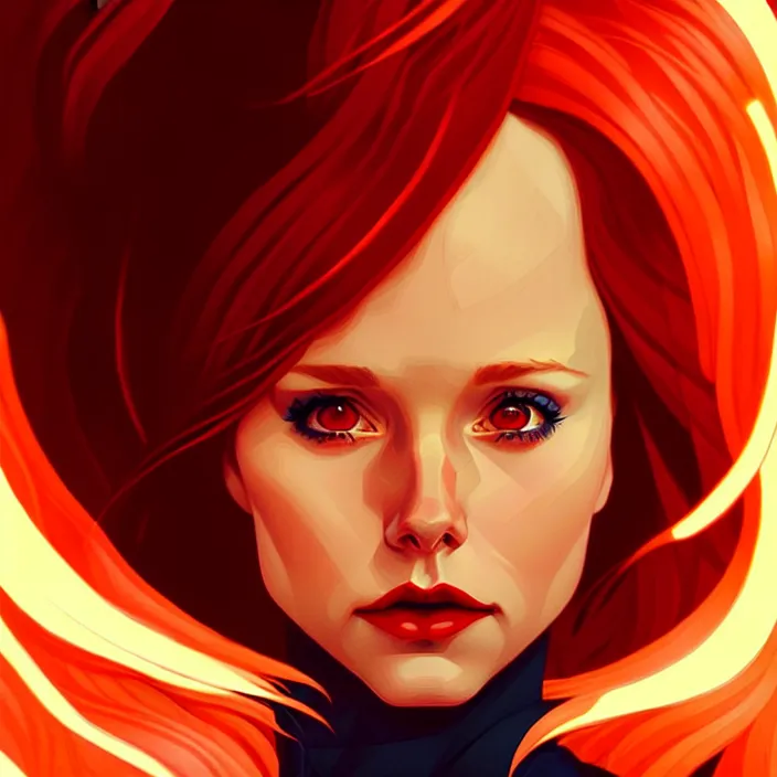 Image similar to style artgerm, joshua middleton, beautiful kristen bell with dark red dress, very long orange hair, symmetrical face, symmetrical eyes, fire powers fire swirling, detailed, volcano setting, cinematic lighting