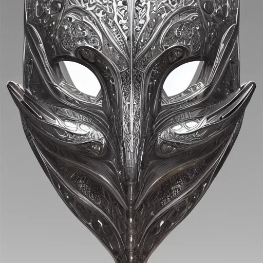 Prompt: centered detailed metal mask made with intricate filigree, satisfying cable management, triadic chrome shading. great details, fantasy artwork by artgerm and tyler edlin and rhads trending on cgsociety, trending on artstation