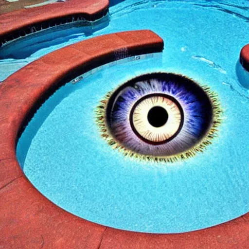 Image similar to eyeball that is a swimming pool, award winning photo, 3d art,