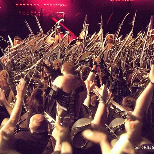 Prompt: Heavy Metal concert during the Battle of Minas Tirith