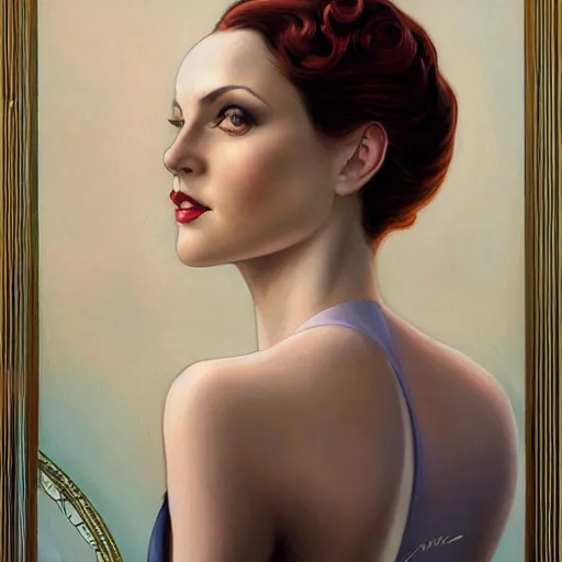 Image similar to a streamline moderne, ( art nouveau ), mixed - race portrait in the style of charlie bowater, and in the style of donato giancola, and in the style of charles dulac. intelligent, beautiful eyes. symmetry, ultrasharp focus, dramatic lighting, semirealism, intricate symmetrical ultrafine background detail.