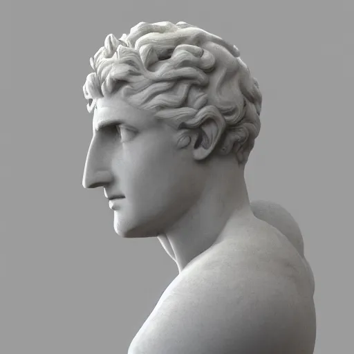 Prompt: a greek god marble statue with a neon ring around the head, 3 d render