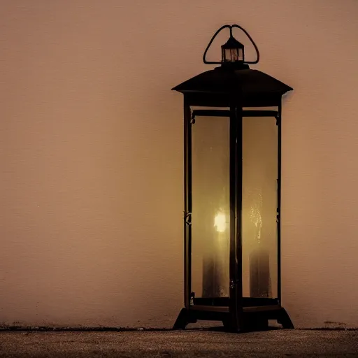 Prompt: lonely old lantern on empty modern street at night