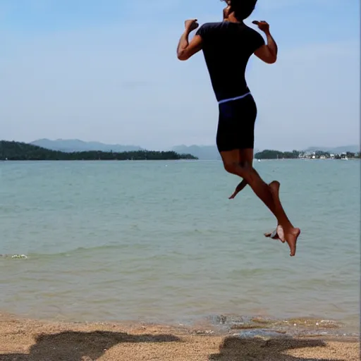 Image similar to sebastian pinera jumping to the water