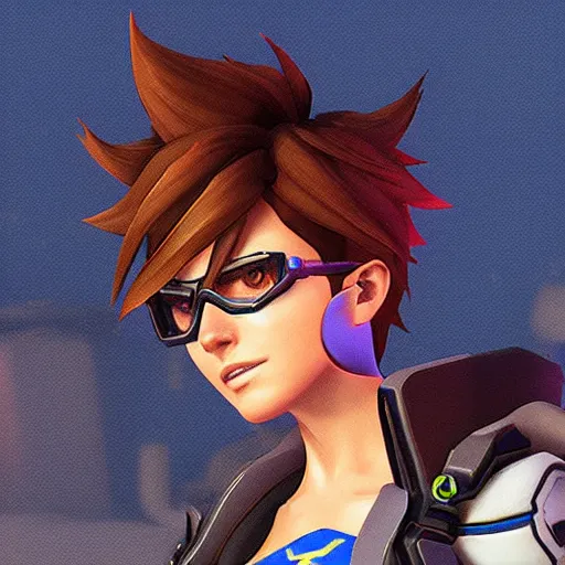 Image similar to digital 3 d artwork of tracer from the game overwatch