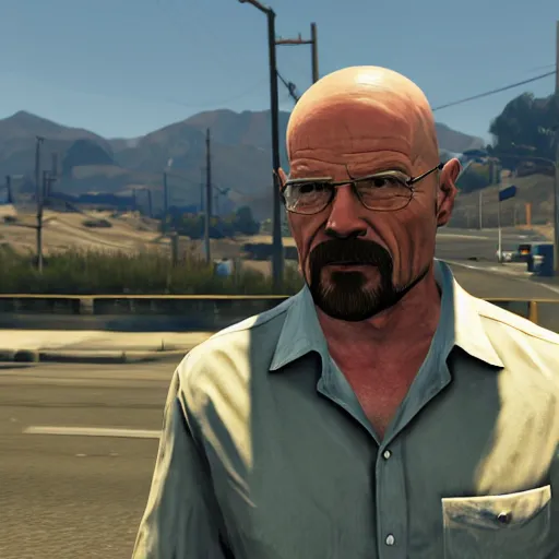 Image similar to walter white in gta v, 4 k, high detail, high - resolution photograph, professional photography, ultra - detail