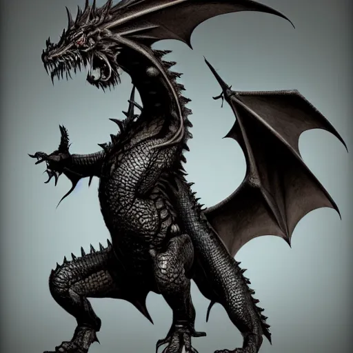 Image similar to western black dragon, realistic, highly detailed, concept art, full body, horror