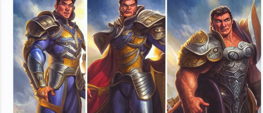 Prompt: Kaisa and Garen standing side by side, art by Alex Horley, extremely detailed