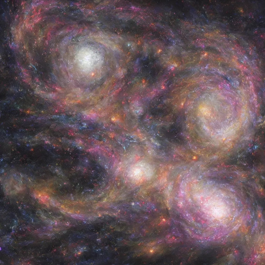 Prompt: a swirly galaxy mix of stars and the universe itself. hazy oil impressionist style ultra - realism unreal engine trending on artstation