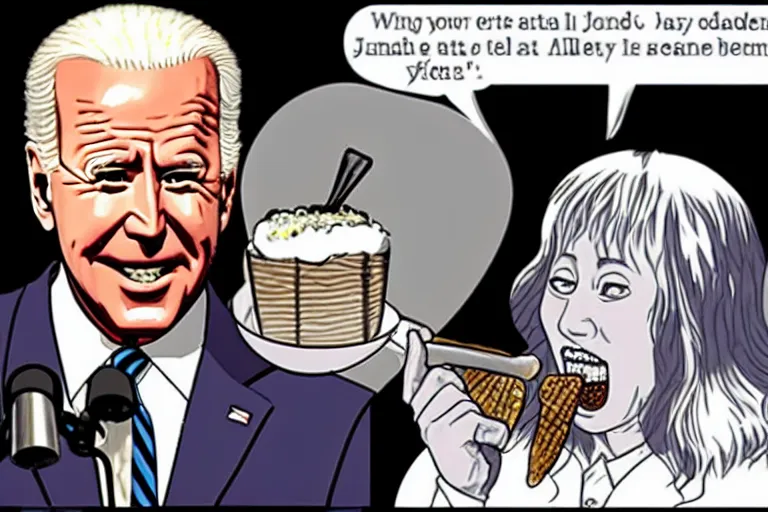Prompt: Joe Biden will eat your ice cream and eat you if you are bad, Junji Ito