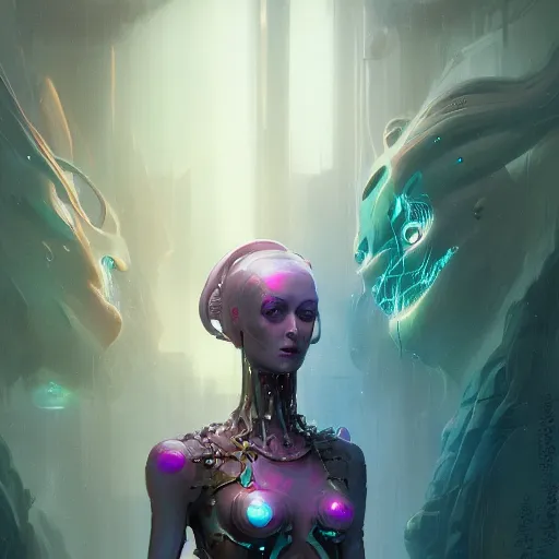 Prompt: portrait of a beautiful cybernetic enchantress, cyberpunk concept art by pete mohrbacher and seb mckinnon and beksinski and josan gonzales, digital art, highly detailed, intricate, sci-fi, sharp focus, Trending on Artstation HQ, deviantart, unreal engine 5, 4K UHD image