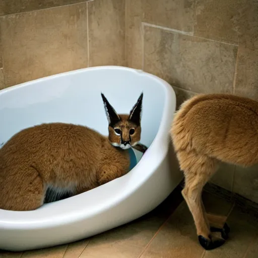 Prompt: cute caracal in bathtub, by Tristram James Ellis, Michelangelo