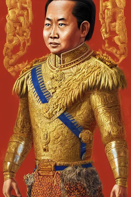 Prompt: full body portrait of king ramkamhaeng the great, highly detailed, digital painting, artstation, concept art, smooth, sharp focus, illustration, art by jakrapan posayakrit