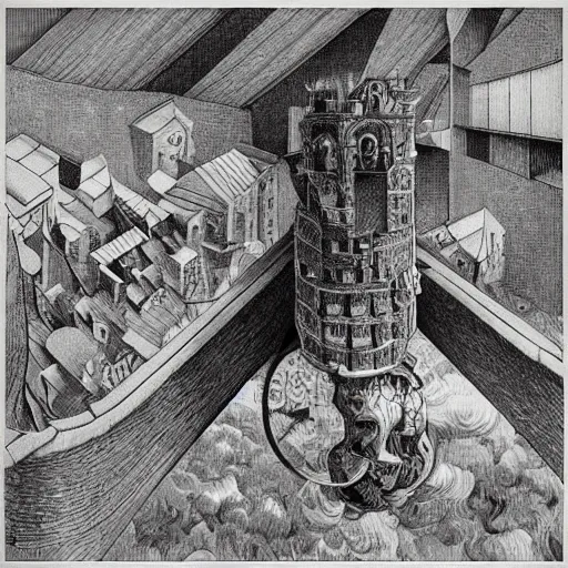 Prompt: the largest prime, mashup between mc escher and vincent van gogh