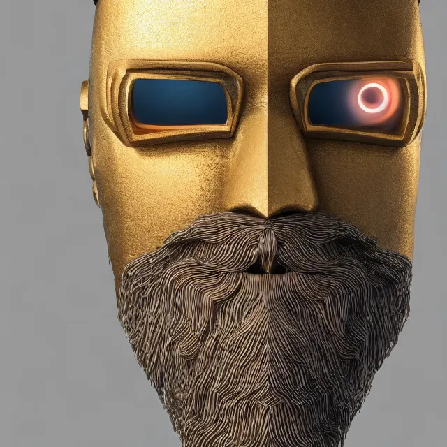 Prompt: highly detailed 3 d model of cybertronic beard man, studio light directed gaze finely detailed model, perfectly symmetrical face, centered, digital painting, artstation, trending on pixiv fanbox concept art, smooth background, sharp focus, illustration, golden ratio,