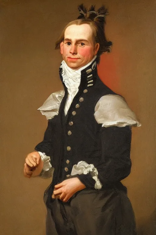 Image similar to a head and shoulders portrait painting of an anthropomorphic!!!!!!!!!! donkey!!!!!!!!!! wearing a colonial outfit without a hat looking off camera, a character portrait, american romanticism, oil on canvas, soft focus