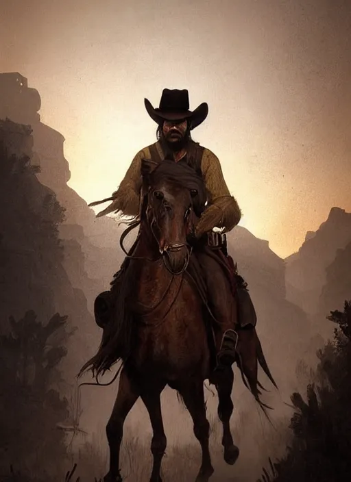 Image similar to highly detailed portrait of man with a horse nose wearing a cowboy hat, determined. red dead redemption art, unreal engine, fantasy art by greg rutkowski