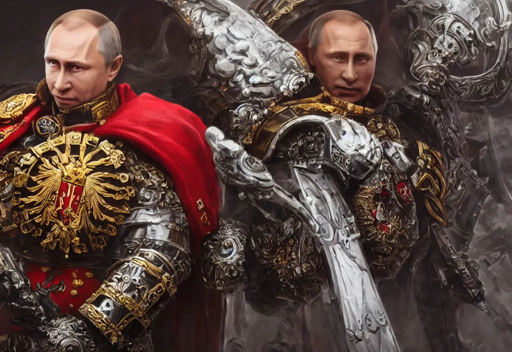 Image similar to portrait of vladimir putin as emperor in warhammer 4 0 k, 4 k, 8 k, octane render