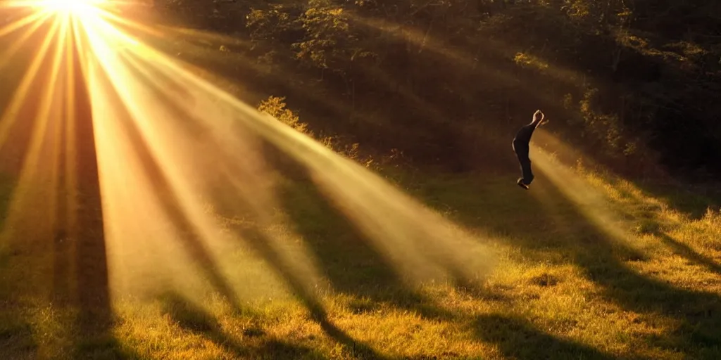 Image similar to a man falls down a sunbeam