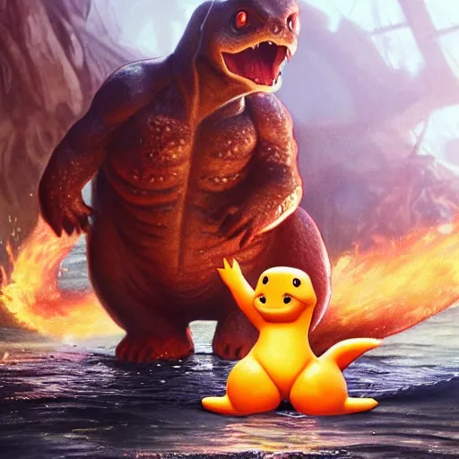 Prompt: a charmander made of water, ultra realistic, concept art, intricate details, highly detailed, photorealistic, octane render, 8 k, unreal engine, art by frank frazetta, simon bisley, brom