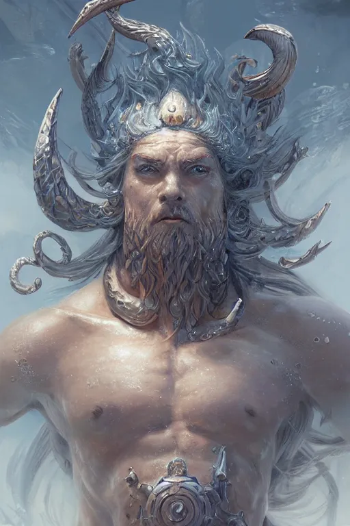 Prompt: humanoid god of the sea, highly detailed, d & d, fantasy, highly detailed, digital painting, trending on artstation, concept art, sharp focus, illustration, art by artgerm and greg rutkowski and magali villeneuve