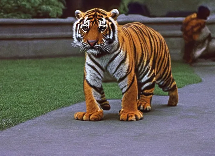 Prompt: hyper realistic, production still of hobbes the tiger playing neo in matrix ( 1 9 9 9 ), 4 k, highly detailed, anamorphic