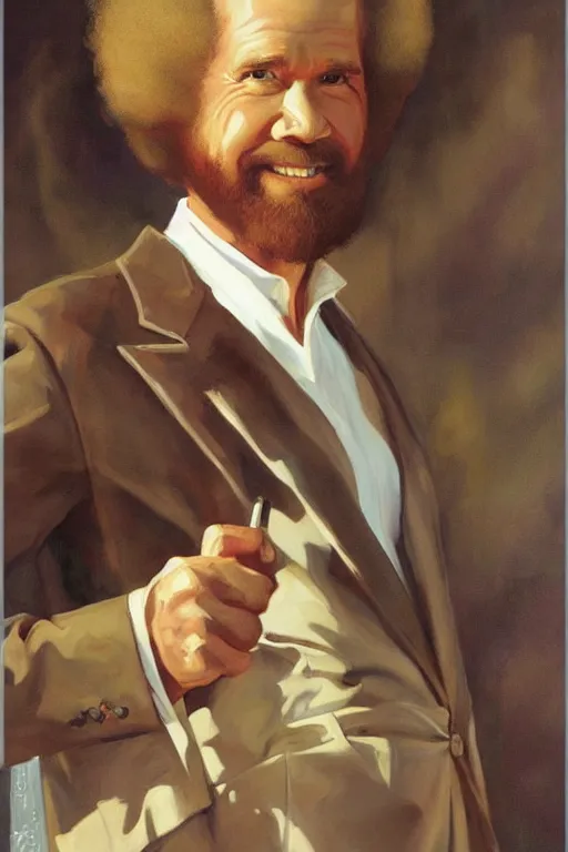 Image similar to bob ross artwork by j c leyendecker