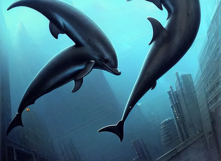 Image similar to wideangle!! portrait shot of a cyberpunk dolphin with robotic implants in star wars, intricate, elegant, highly detailed, centered, digital painting, artstation, concept art, smooth, sharp focus, illustration, artgerm, tomasz alen kopera, peter mohrbacher, donato giancola, joseph christian leyendecker, wlop, boris vallejo