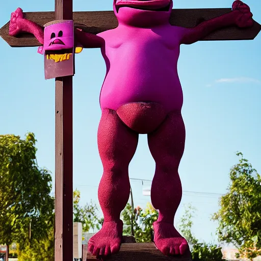 Prompt: mcdonalds grimace being crucified