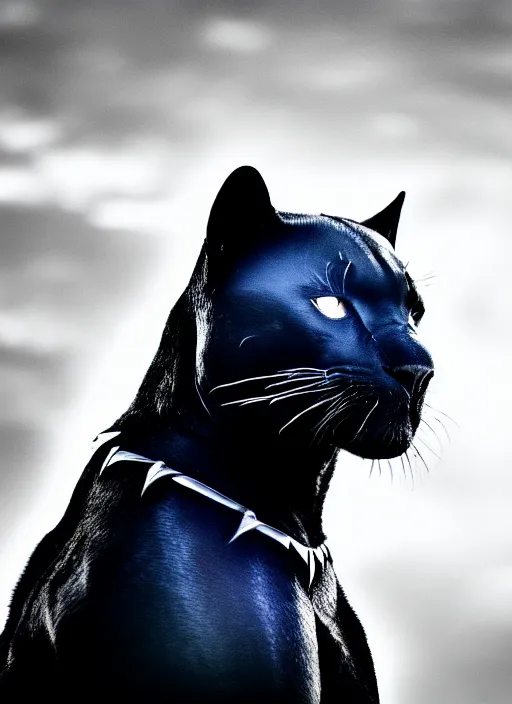 Prompt: black panther black and white portrait white sky in background