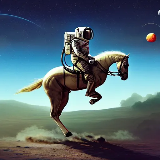 Prompt: a anthropomorphic horse - astronaut riding an horse like astronaut, hyperrealism, no blur, 4 k resolution, ultra detailed, style of ron cobb, adolf hiremy - hirschl, syd mead, ismail inceoglu, rene margitte