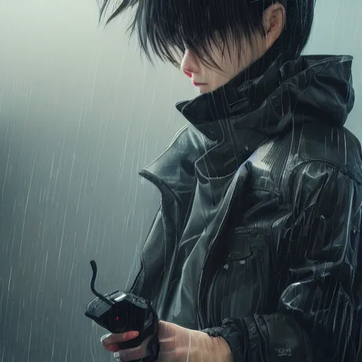 Prompt: toast, rain, techwear, streetwear, cyberpunk style outfit, greg rutkowski, artgerm, ross tran, takato yomamoto, wlop, ilya kuvshinov, intricate complexity, detailed portrait, 4 k, cinematic lighting, artstation, sharp focus, smooth, makoto shinkai