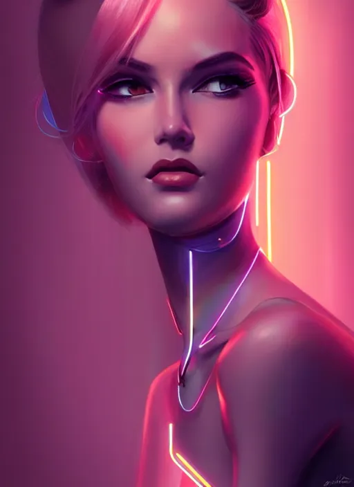 Prompt: portrait of female humanoid, intricate, retro 6 0 s fashion, elegant, cyber neon lights, highly detailed, digital photography, trending in artstation, trending in pinterest, glamor pose, concept art, smooth, sharp focus, art by artgerm and greg rutkowski