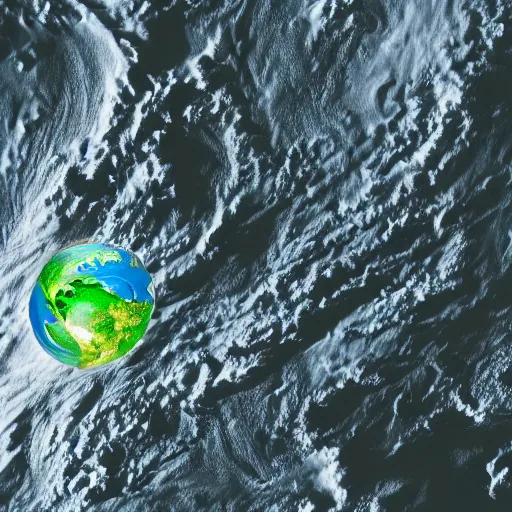 Prompt: Monster holding earth in space, view from above,